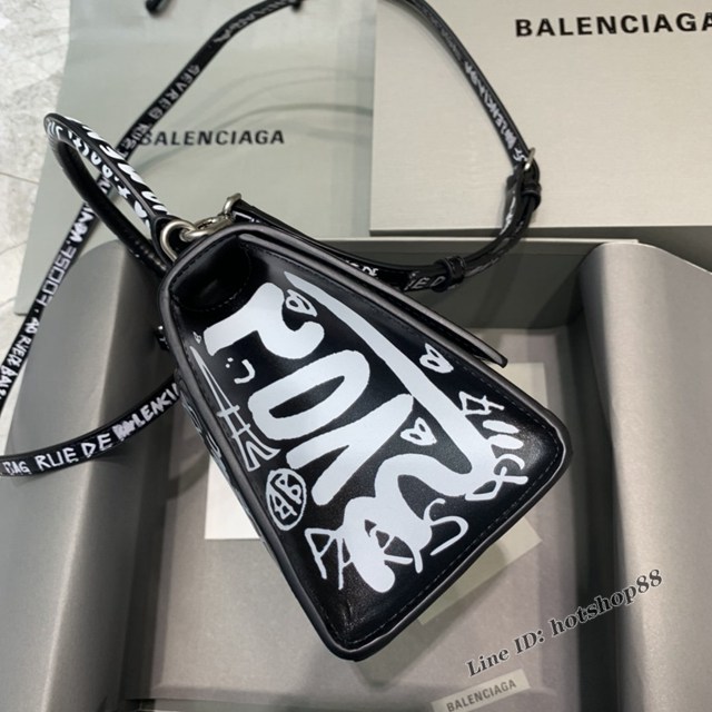 Balenciaga專櫃新款小號手提肩背女包原單沙漏包 巴黎世家黑色平紋塗鴉沙漏包 fyj1399